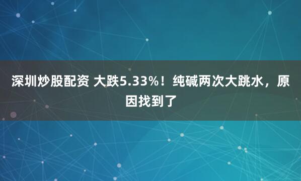 深圳炒股配资 大跌5.33%！纯碱两次大跳水，原因找到了